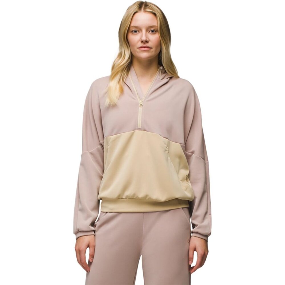 prAna Women's Pink Cream Colorblock Shea Hot Spell Anorak Pullover Jacket Size L